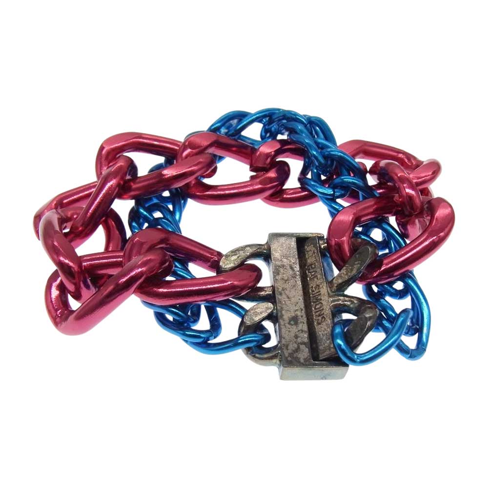 RAF SIMONS ラフシモンズ バイカラー ヴィンテージ加工 2連 チェーン ブレスレット ピンク系 ブルー系【中古】