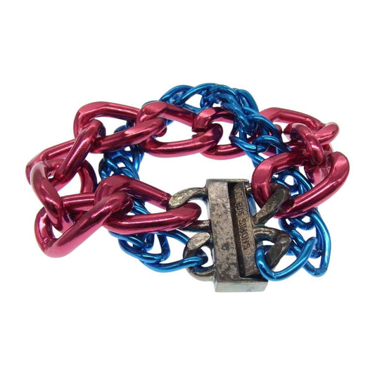 RAF SIMONS ラフシモンズ バイカラー ヴィンテージ加工 2連 チェーン ブレスレット ピンク系 ブルー系【中古】