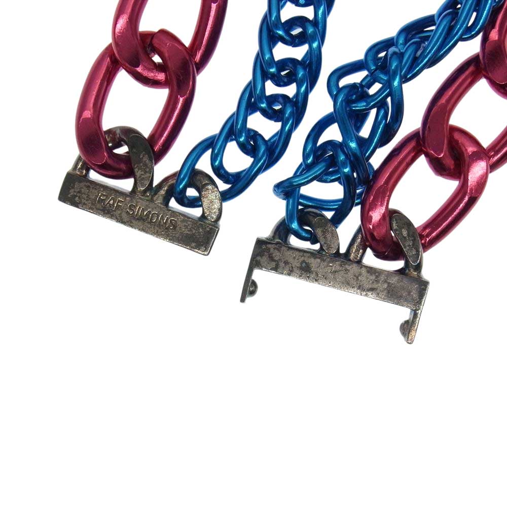 RAF SIMONS ラフシモンズ バイカラー ヴィンテージ加工 2連 チェーン ブレスレット ピンク系 ブルー系【中古】