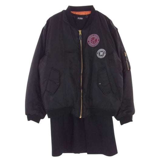 RAF SIMONS ラフシモンズ 20AW 202-620 NYLON PATCHED BOMBER WOOL ナイロン パッチ ワッペン付き ウール ブルゾン ボンバージャケット ブラック系【中古】