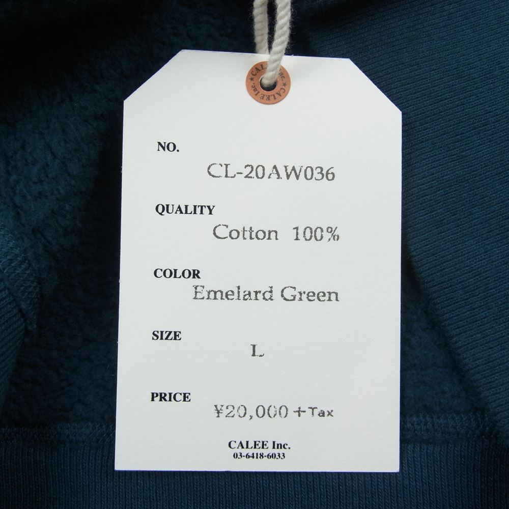 CALEE キャリー 20AW cl-20aw036 Pullover parka ネーム プルオーバー パーカー エメラルドグリーン系 L【中古】