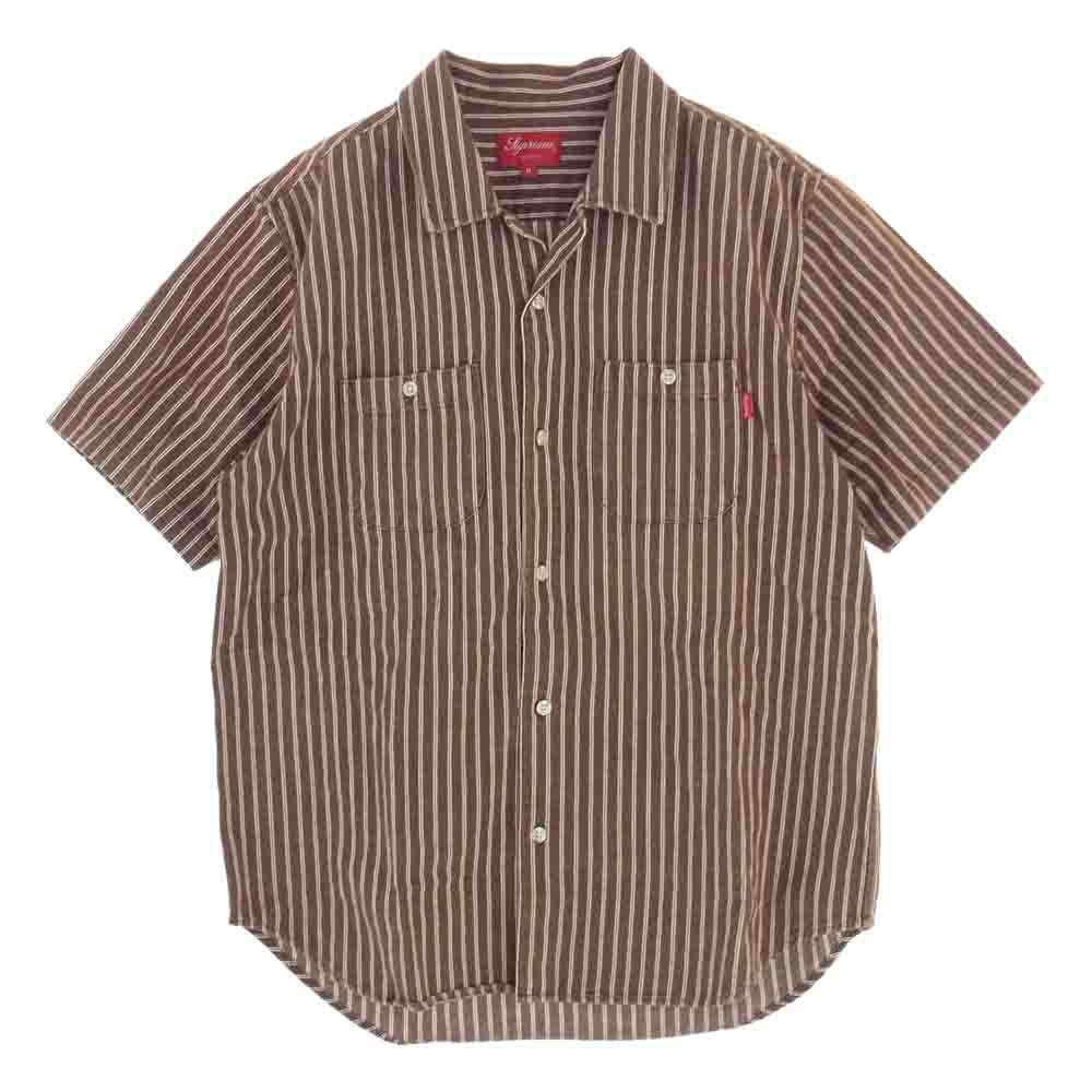 Supreme シュプリーム 17SS Stripe Denim S/S Shirt ストライプ デニム シャツ バックロゴ ブラウン系 M【中古】