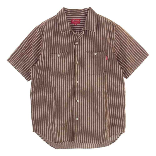 Supreme シュプリーム 17SS Stripe Denim S/S Shirt ストライプ デニム シャツ バックロゴ ブラウン系 M【中古】