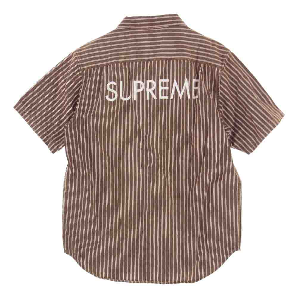 Supreme シュプリーム 17SS Stripe Denim S/S Shirt ストライプ デニム シャツ バックロゴ ブラウン系 M【中古】