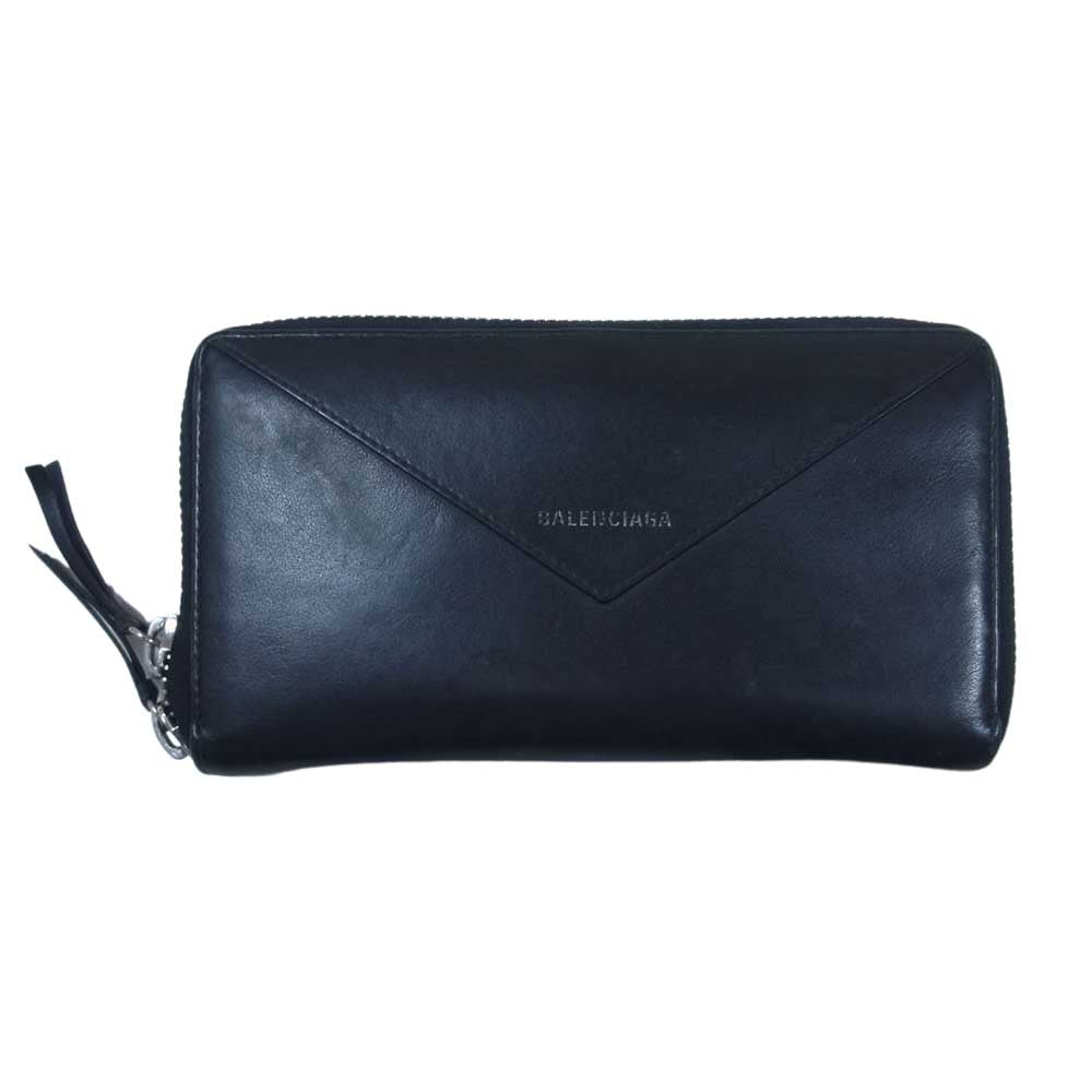 BALENCIAGA バレンシアガ 国内正規店 保証書付 381226 ペーパーコンチネンタル ウォレット ジッピー ラウンドファスナー 長財布 ブラック系【中古】
