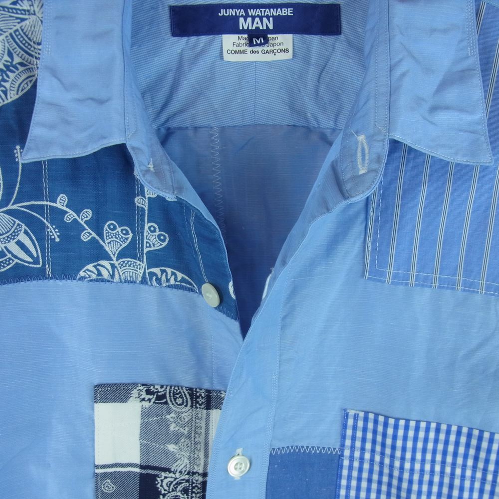 JUNYA WATANABE COMME des GARCONS MAN ジュンヤワタナベコムデギャルソンマン 22SS WI-B024 AD2021 パッチワーク 半袖 シャツ ライトブルー系 M【中古】