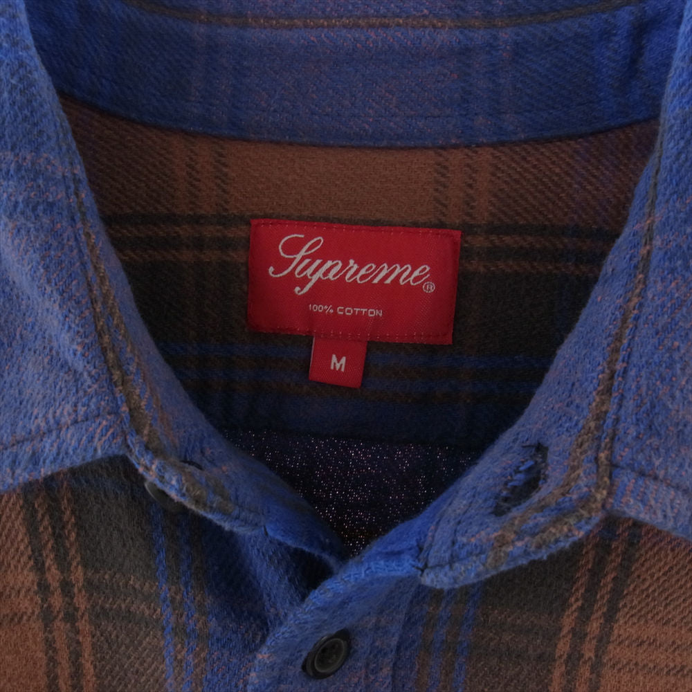 Supreme シュプリーム 19AW  Heavyweight Flannnel Shirt ヘビーウェイト フランネル シャツ 長袖  ブルー系 ブラウン系 M【中古】