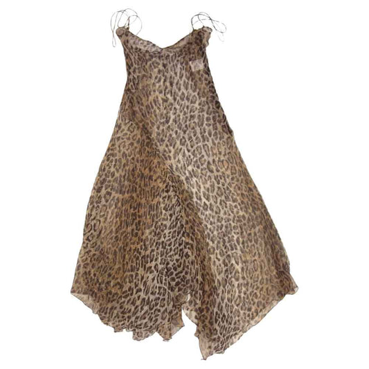 DOLCE&GABBANA ドルチェアンドガッバーナ シルク100％ レオパード シアー キャミソール ワンピース ブラウン系 40【中古】