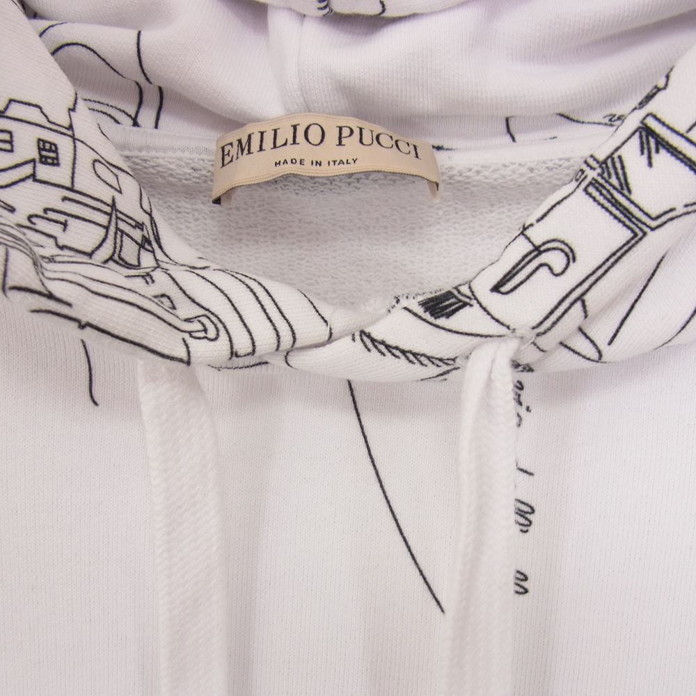 Emilio Pucci エミリオプッチ 1ETM01-1E983 Hoodie Con Motivo Scorci Fiorentini スケッチ プリント プルオーバー パーカー フーディ ホワイト系 M【中古】