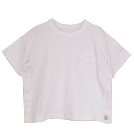Sacai サカイ 23SS 23-06515 S Cotton Jersey T-Shirt サイドスリット クロップド クルーネック 半袖 Tシャツ ホワイト系 1【中古】