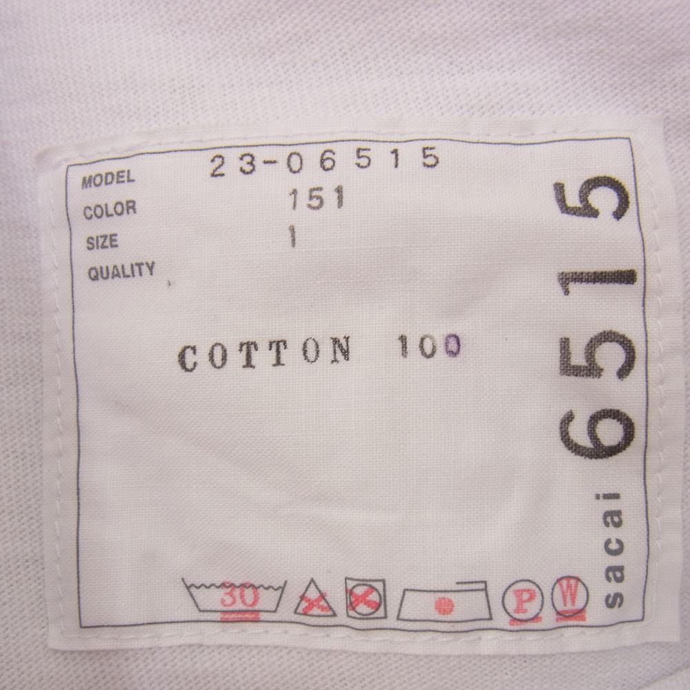 Sacai サカイ 23SS 23-06515 S Cotton Jersey T-Shirt サイドスリット クロップド クルーネック 半袖 Tシャツ ホワイト系 1【中古】 Sacai サカイ 23SS 23-06515 S Cotton Jersey T-Shirt サイドスリット