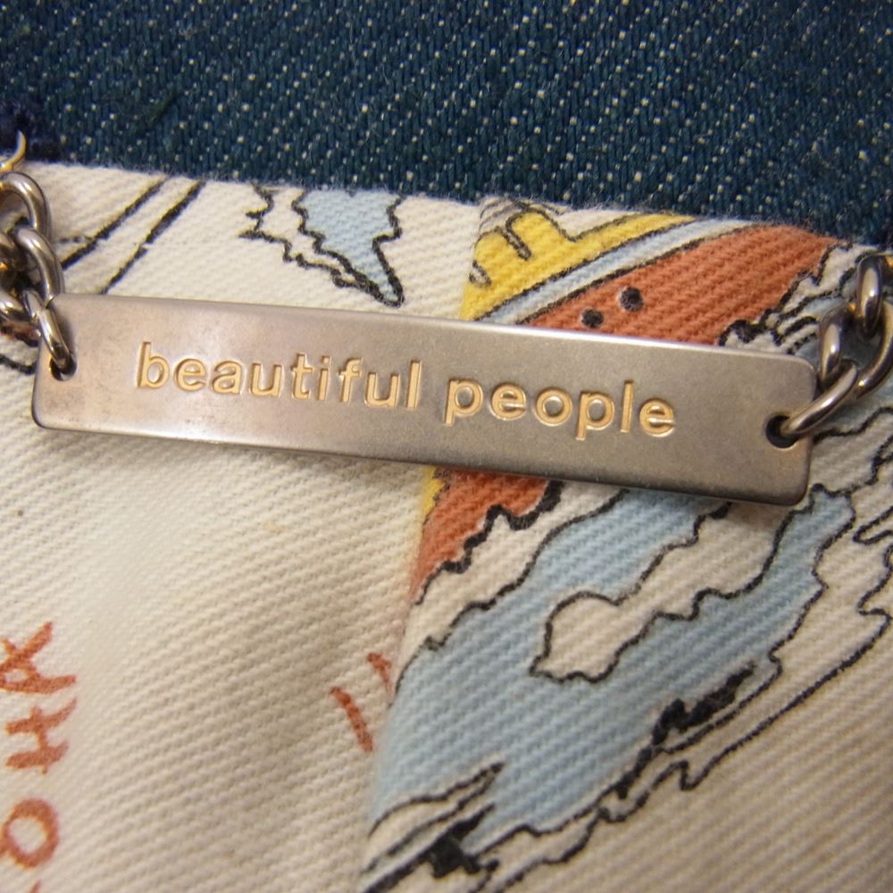 beautiful people ビューティフルピープル 金ボタン 段返り2B デニム 裏地アロハプリント テーラードジャケット インディゴブルー系 M【中古】