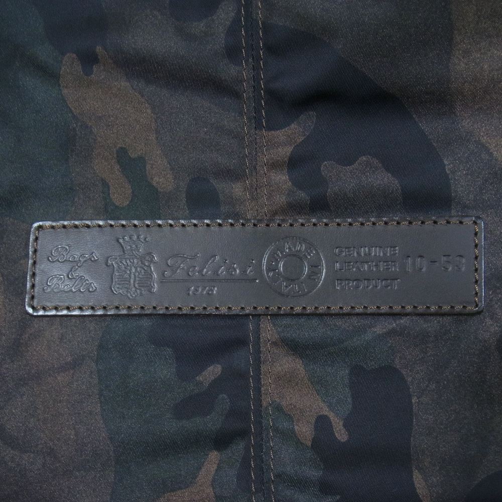 Felisi フェリージ カモフラ レザー ナイロン ショルダー バッグ カーキ系【極上美品】【中古】