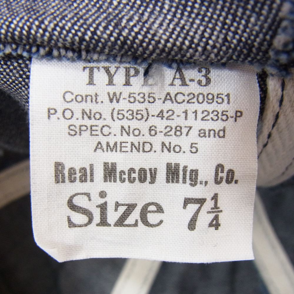 The REAL McCOY'S ザリアルマッコイズ MA16001 140 DEINM TYPE A-3 CAP デニム メカニカル キャップ インディゴブルー系 7 1/4【美品】【中古】