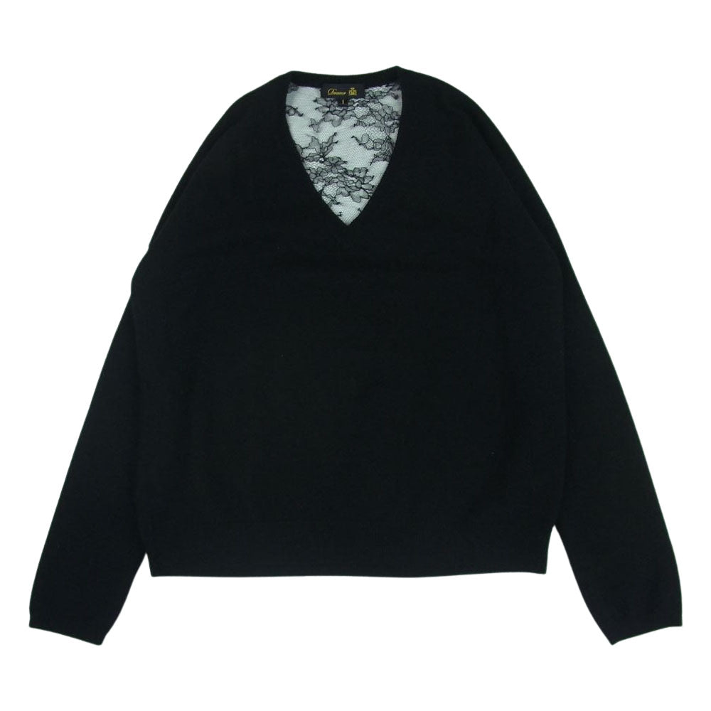 Drawer ドゥロワー 6513-299-0743 D FA1 CA12G LACE V PO 12G 天竺 バックレース Vネック ニット ブラック系 1【中古】