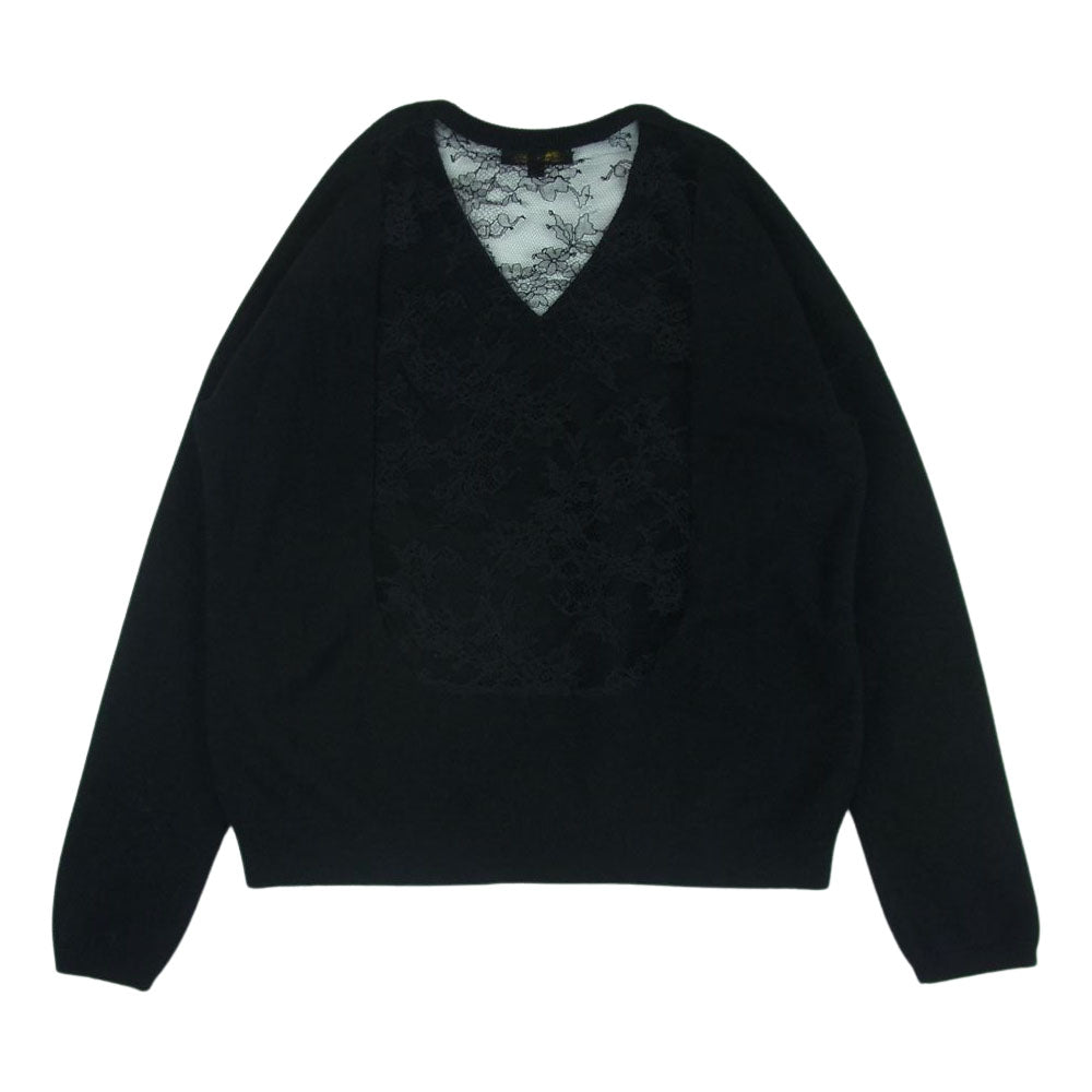 Drawer ドゥロワー 6513-299-0743 D FA1 CA12G LACE V PO 12G 天竺 バックレース Vネック ニット ブラック系 1【中古】