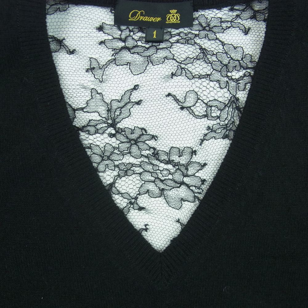 Drawer ドゥロワー 6513-299-0743 D FA1 CA12G LACE V PO 12G 天竺 バックレース Vネック ニット ブラック系 1【中古】
