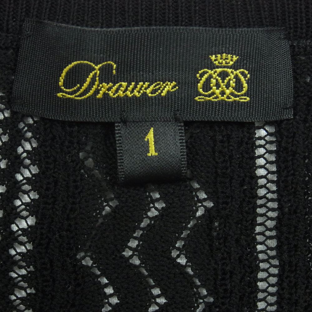 Drawer ドゥロワー 6513-106-0845 D SP CO16G テンジク スカシ VN 16G コットン 天竺 透かし編み Vネック ニット ブラック系 1【中古】