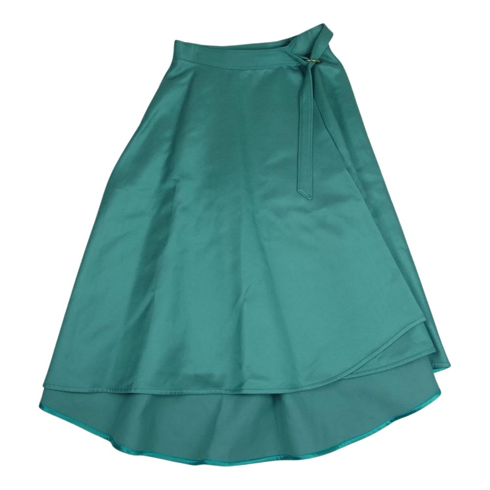 Drawer ドゥロワー 18AW 6524-299-1251 D PRE1 CO/RY WRAP FLRSKT ヘムライン ラップ フレア スカート グリーン系 40【美品】【中古】
