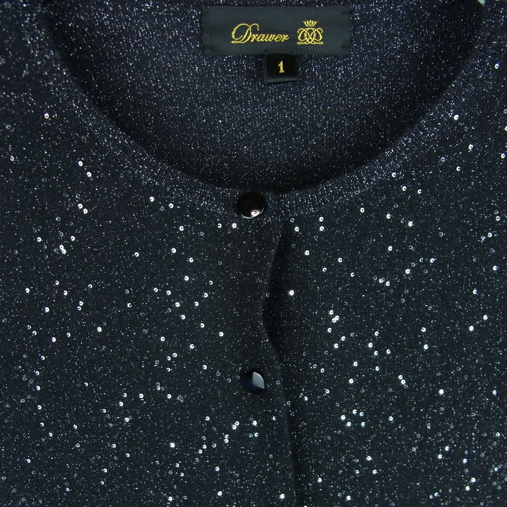 Drawer ドゥロワー 6515-106-0357 D PRE1 CA/SI18G LAME CGN カシミア シルク 18G ラメ スパンコール カーディガン ダークグレー系 1【中古】