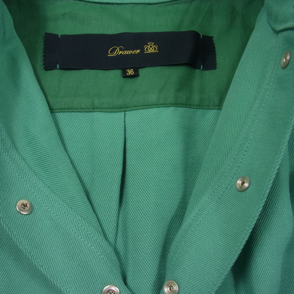 Drawer ドゥロワー 6526-299-0897 コットンツイル スタンドカラー ベルテッド プルオーバ― ワンピース ドレス グリーン系 36【中古】