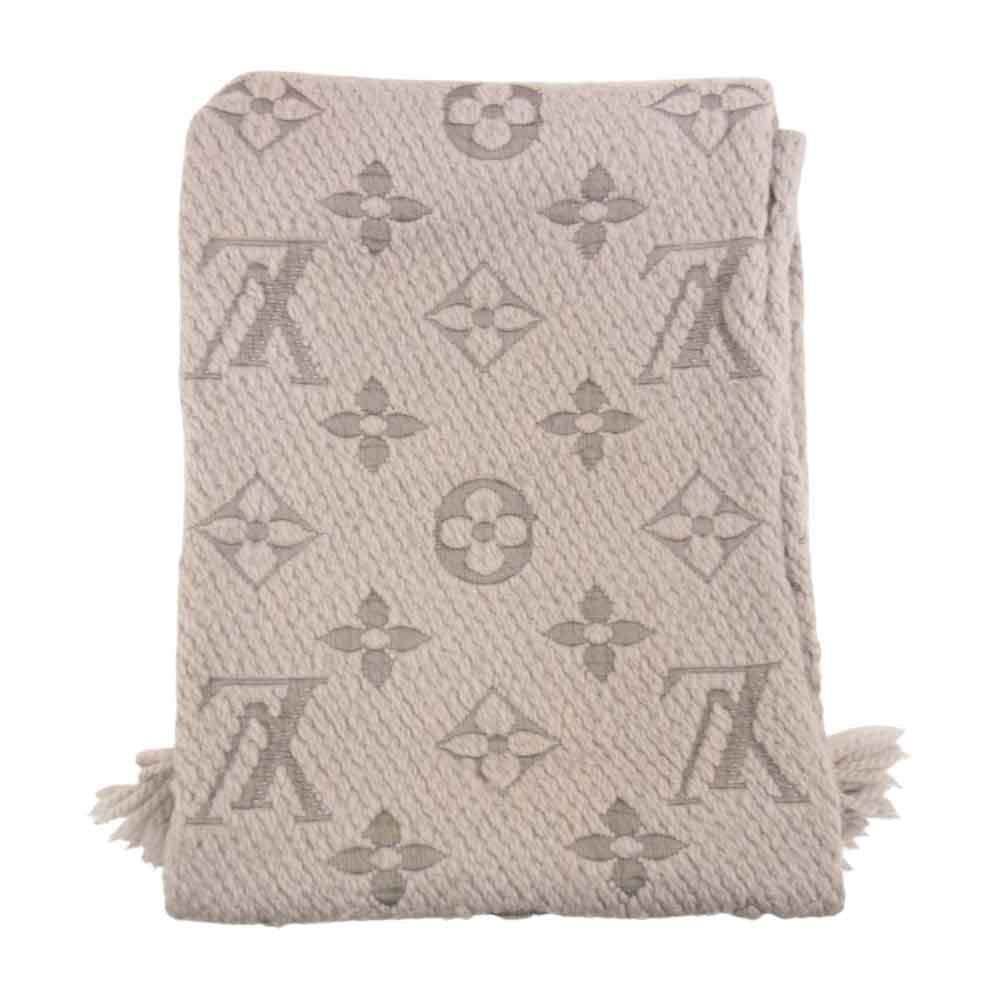 LOUIS VUITTON ルイ・ヴィトン M74742 モノグラム エシャルブ ロゴマニア シルク混 マフラー ストール グレー系【中古】