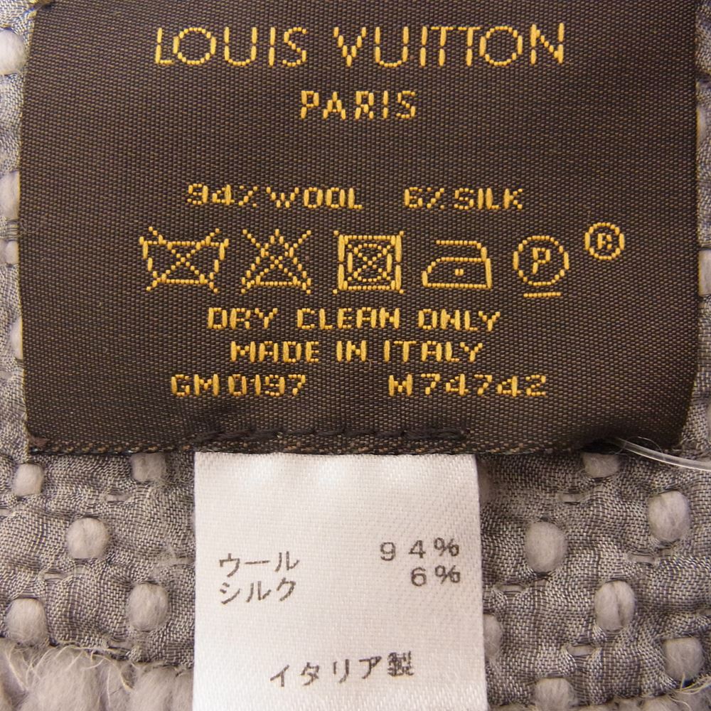 LOUIS VUITTON ルイ・ヴィトン M74742 モノグラム エシャルブ ロゴマニア シルク混 マフラー ストール グレー系【中古】