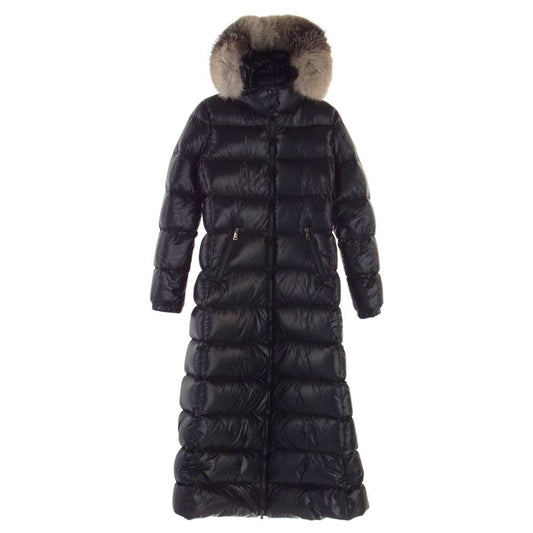 MONCLER モンクレール HUDSON ハドソン ファーフード付き ロング ダウンコート ブラック系 1【中古】