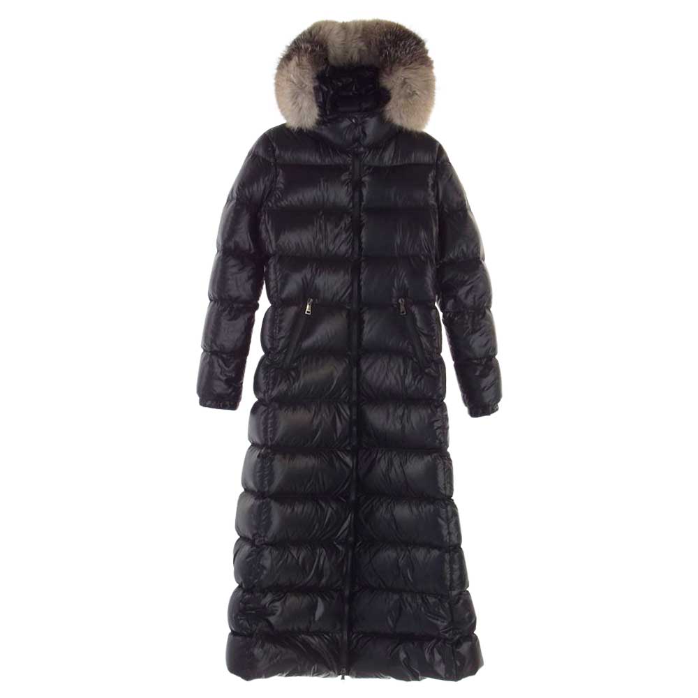 MONCLER モンクレール HUDSON ハドソン ファーフード付き ロング ダウンコート ブラック系 1【中古】