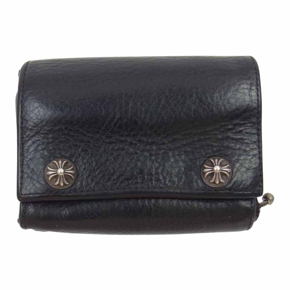 CHROME HEARTS クロムハーツ（原本無） 3FOLD 3フォールド クロスボタン レザー ウォレット 財布 ブラック系【中古】