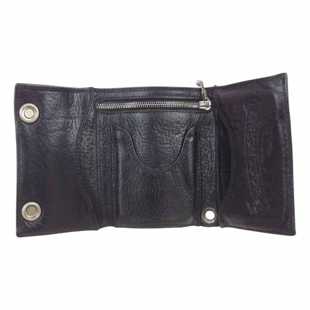 CHROME HEARTS クロムハーツ（原本無） 3FOLD 3フォールド クロスボタン レザー ウォレット 財布 ブラック系【中古】