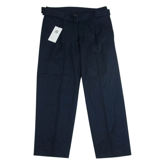 クオン 112PT051301 BELTED PANTS ベルテッド テーパード パンツ ネイビー系 S【新古品】【未使用】【中古】