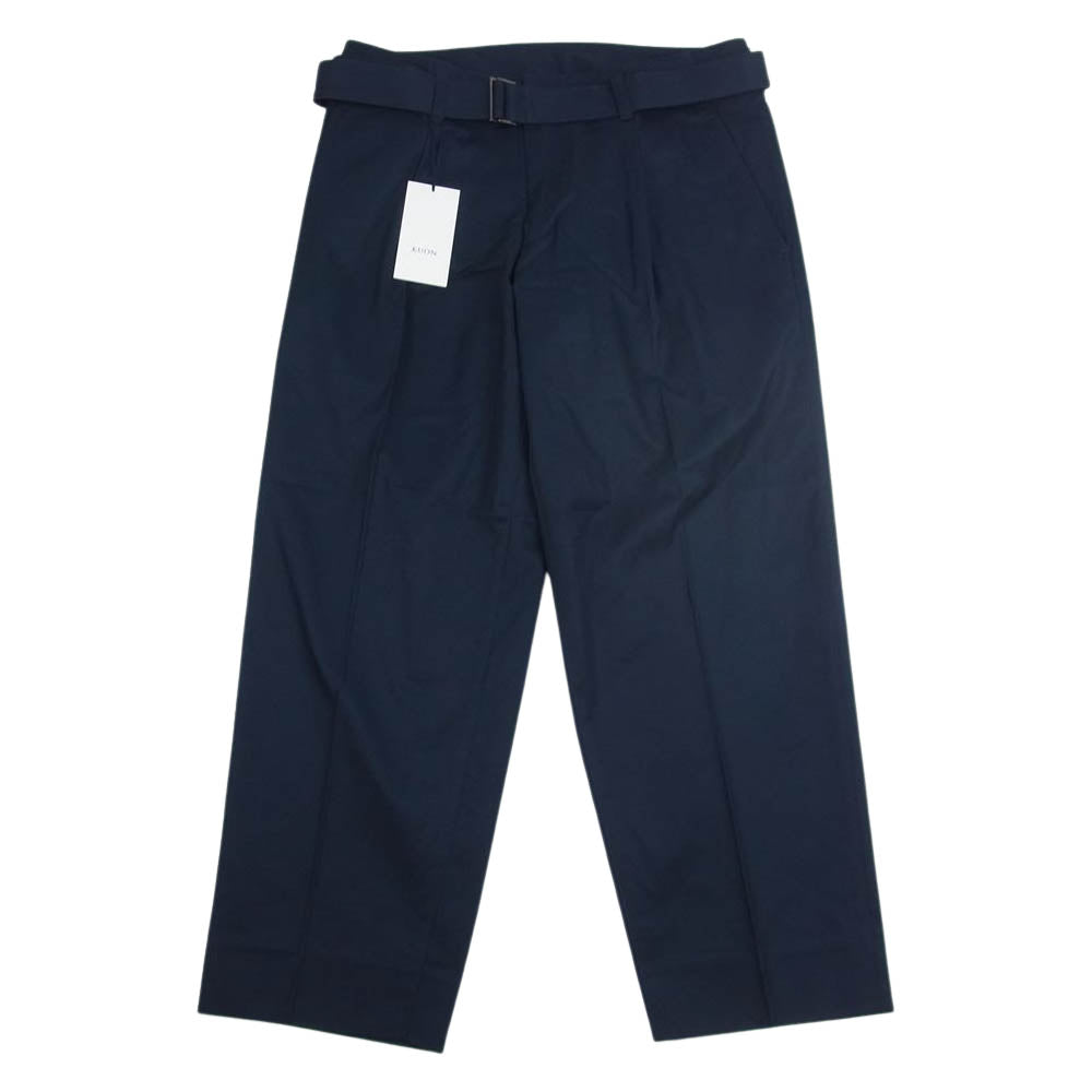クオン 112PT051301 BELTED PANTS ベルテッド テーパード パンツ ネイビー系 M【新古品】【未使用】【中古】