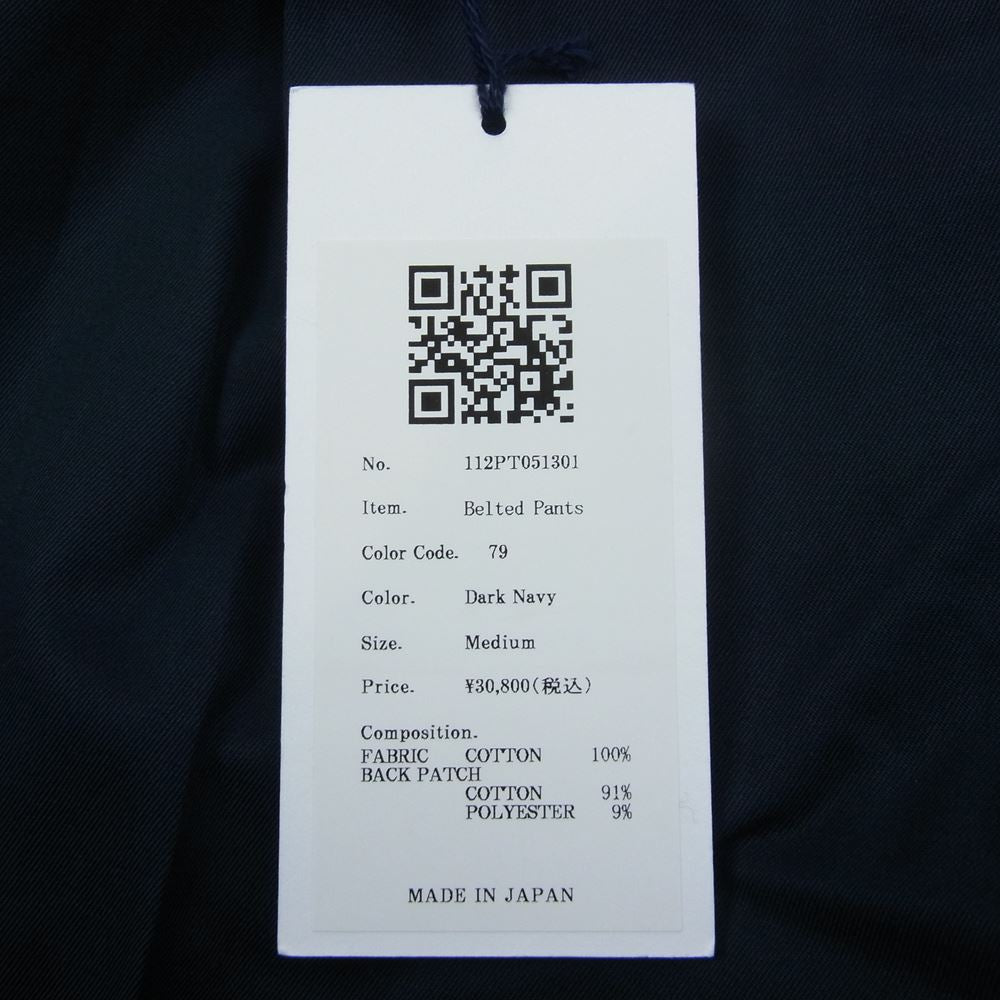 クオン 112PT051301 BELTED PANTS ベルテッド テーパード パンツ ネイビー系 M【新古品】【未使用】【中古】