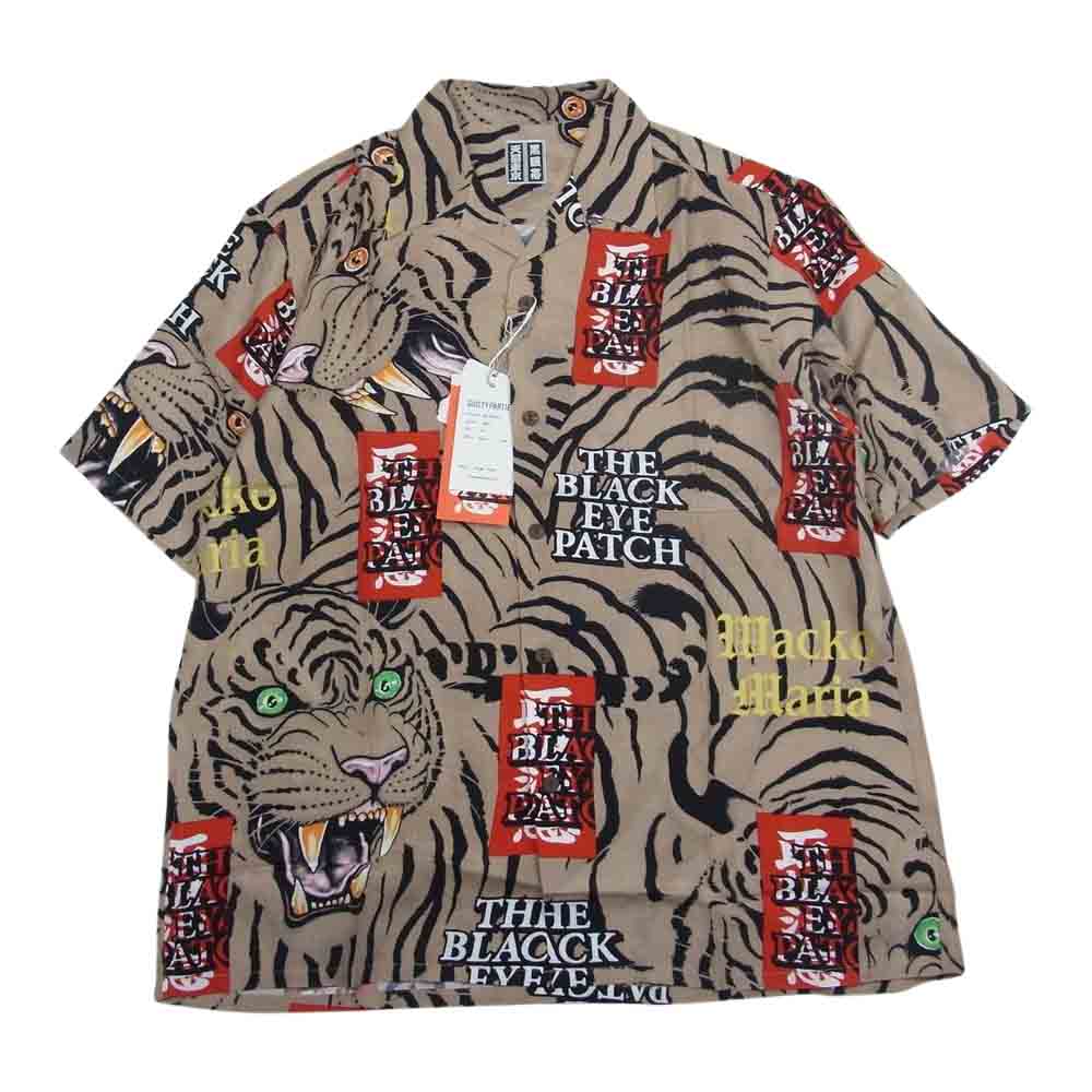 WACKO MARIA ワコマリア BEP-WM-HI01 BLACK EYE PATCH HAWAIIAN S/S SHIRT 黒眼帯 ブラックアイパッチ ハワイアン アロハ 半袖 シャツ ベージュ系 M【新古品】【未使用】【中古】