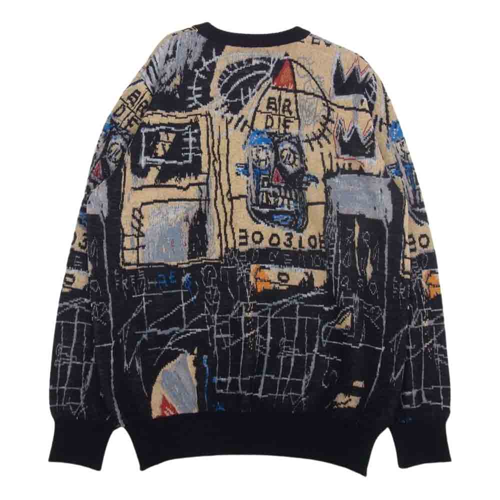 WACKO MARIA ワコマリア 22AW BASQUIAT-WM-KN01 JEAN-MICHEL BASQUIAT CREW NECK SWEATER TYPE1 バスキア クルーネック ジャガード セーター ニット ブラック系 M【新古品】【未使用】【中古】