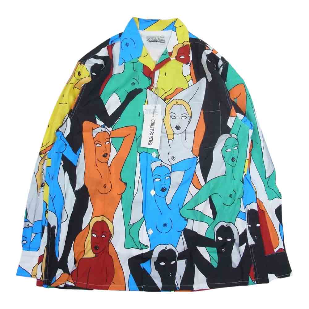 WACKO MARIA ワコマリア 22AW 22FWE-WMS-HI02 HAWAIIAN SHIRT L/S TYPE-1 天国東京百女柄図 ハワイアン 長袖 シャツ ホワイト系 L【新古品】【未使用】【中古】