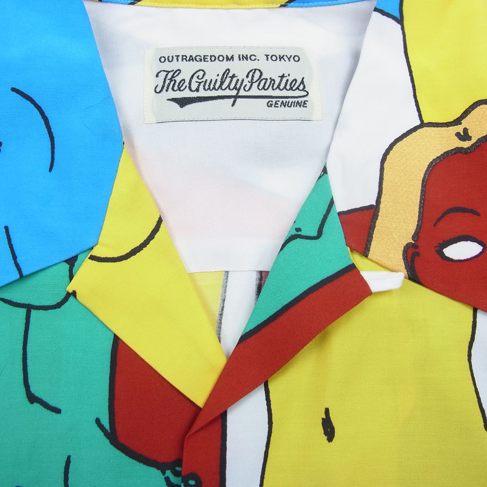 WACKO MARIA ワコマリア 22AW 22FWE-WMS-HI02 HAWAIIAN SHIRT L/S TYPE-1 天国東京百女柄図 ハワイアン 長袖 シャツ ホワイト系 L【新古品】【未使用】【中古】