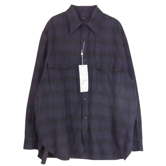 COMOLI コモリ 21AW U03-02010 ウール シルク ワークシャツ ネイビー系 2【新古品】【未使用】【中古】