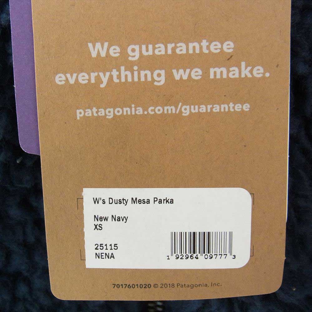 patagonia パタゴニア 19AW 25115 19年製 W's Dusty Mesa Parka ウィメンズ ダスティ メサ パーカ フリース ジャケット ネイビー系 XS【新古品】【未使用】【中古】