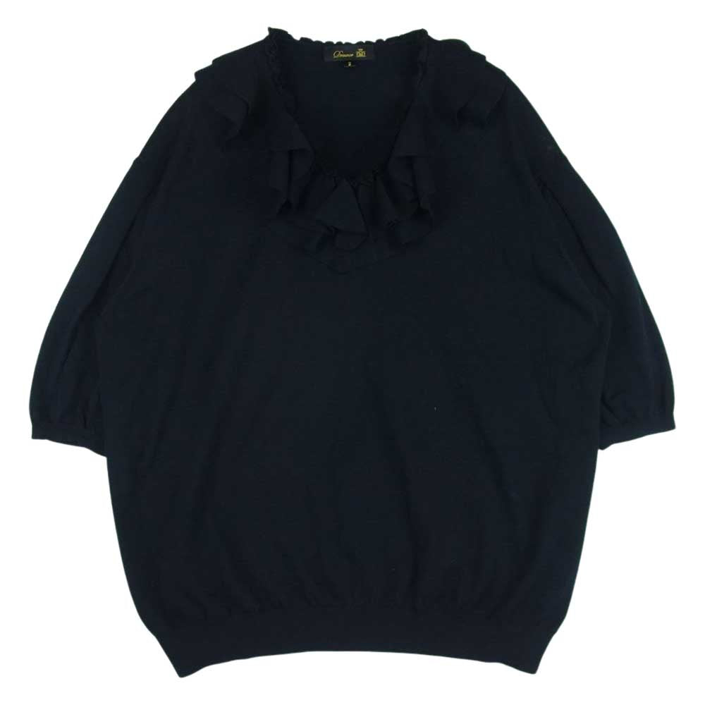 Drawer ドゥロワー 21SS 6518-199-0455 18G コットン Vネック フリル ニット 中国製 ブラック系 2【中古】