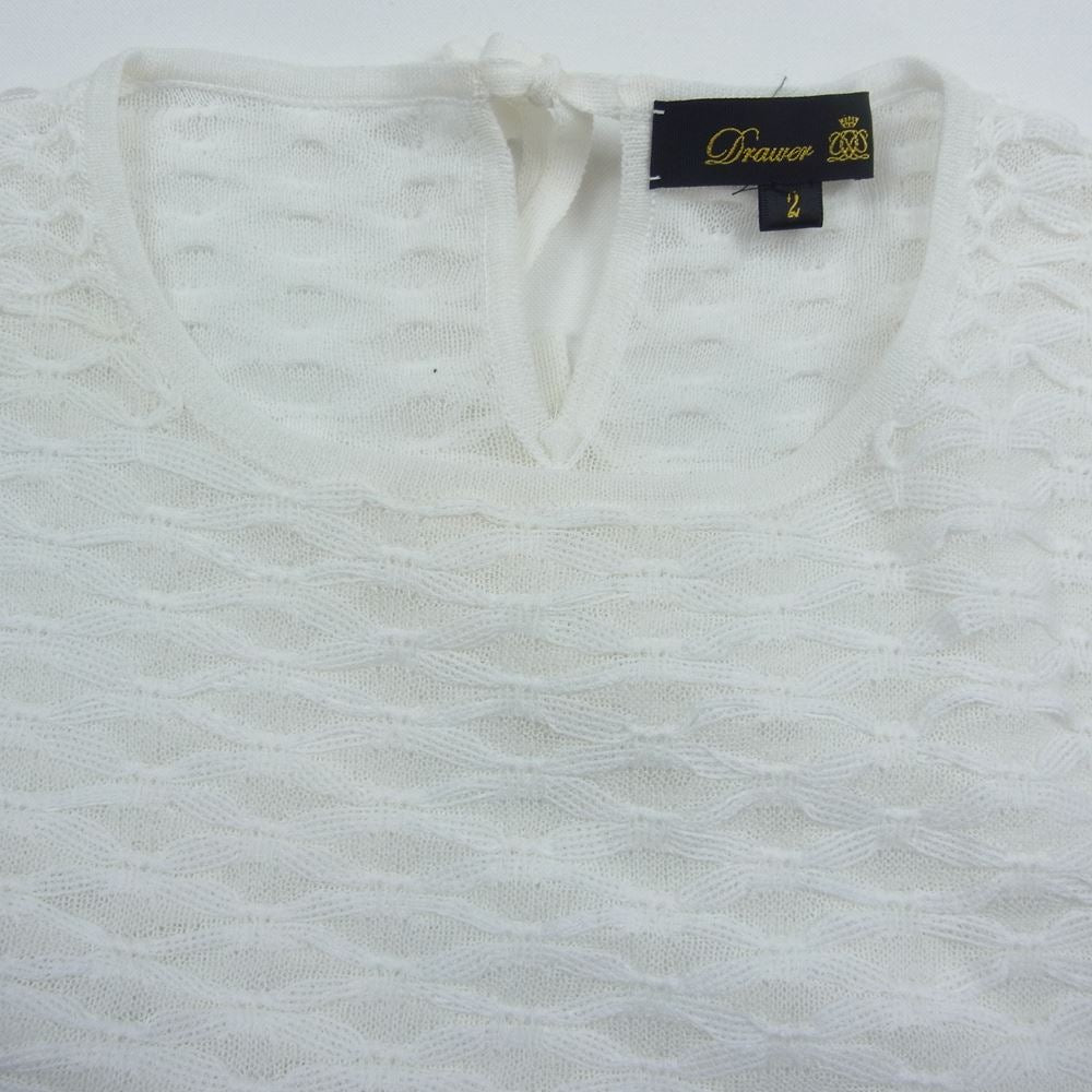 Drawer ドゥロワー 6513-299-0910 12G スレッド パターン バック リボンヤーン ニット ホワイト系 2【中古】