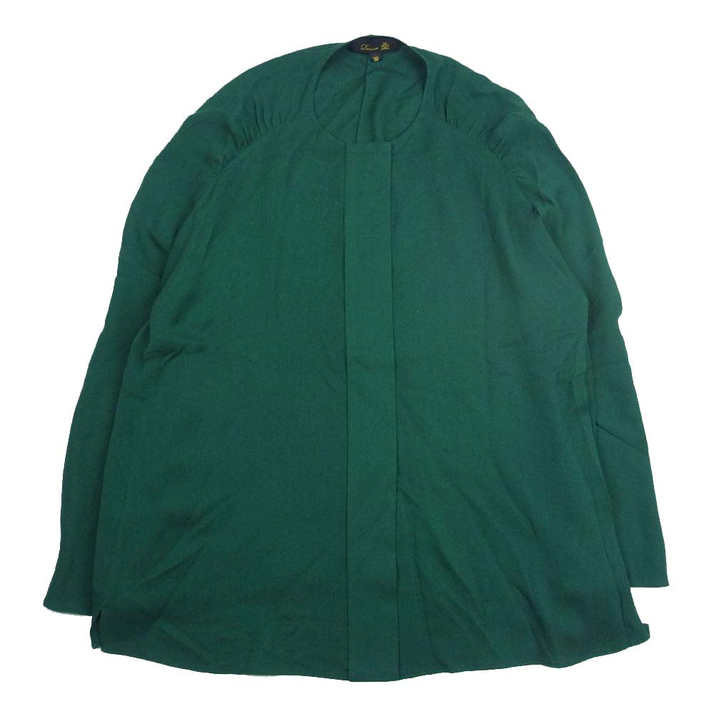 Drawer ドゥロワー 6521-299-0739 D FA1 SI GEO GATH N/C BL シルク ジョーゼット ギャザー ノーカラー ブラウス グリーン系 36【中古】