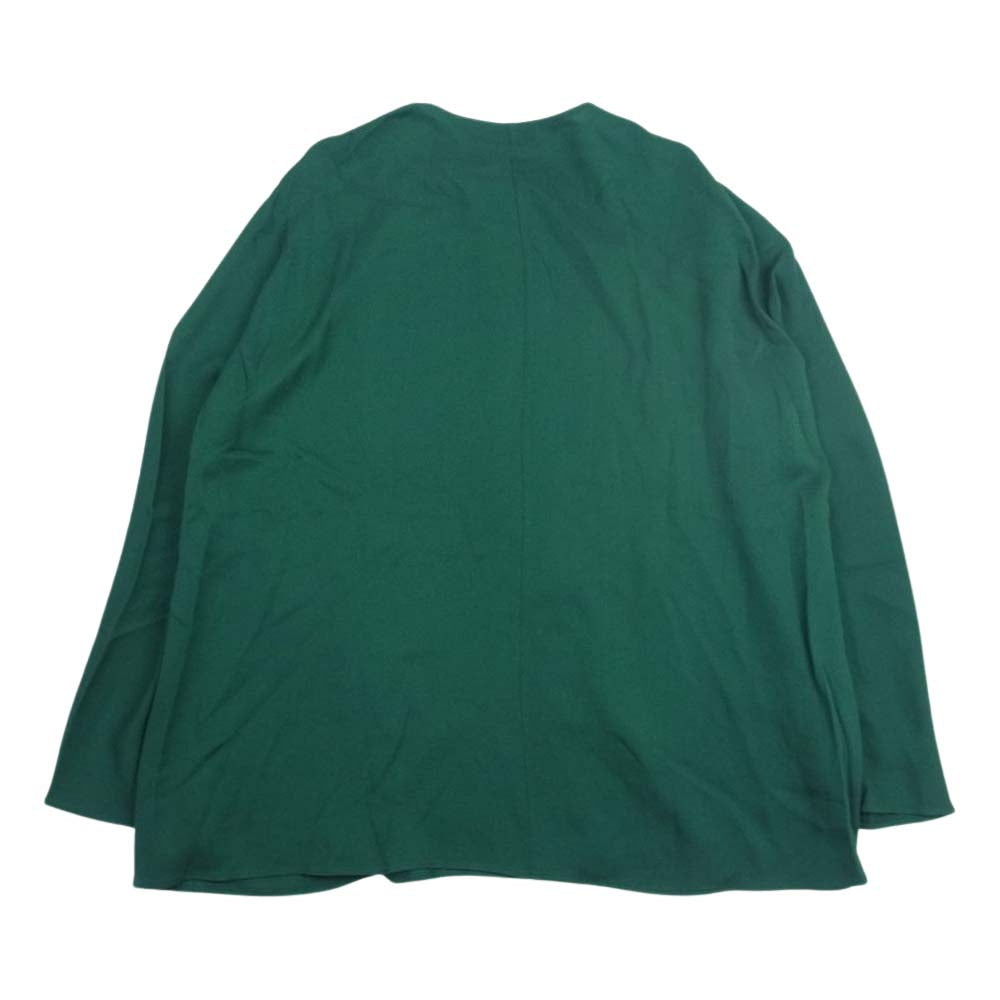 Drawer ドゥロワー 6521-299-0739 D FA1 SI GEO GATH N/C BL シルク ジョーゼット ギャザー ノーカラー ブラウス グリーン系 36【中古】