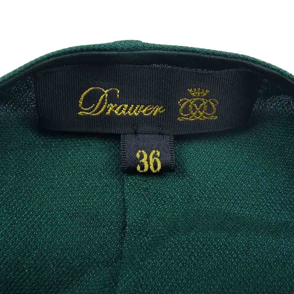 Drawer ドゥロワー 6521-299-0739 D FA1 SI GEO GATH N/C BL シルク ジョーゼット ギャザー ノーカラー ブラウス グリーン系 36【中古】