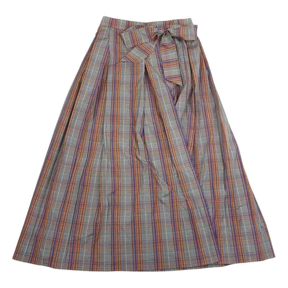 Drawer ドゥロワー 6524-299-1424 D SM PL MADRAS CHK RBNSK マドラスチェックサイドリボンスカート オレンジ系 38【美品】【中古】