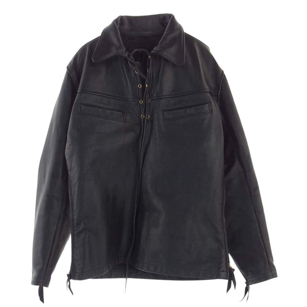 LANGLITZ LEATHERS ラングリッツレザーズ Timberline ティンバーライン ハーフレース プルオーバ― レザー ジャケット ブラック系 43【中古】