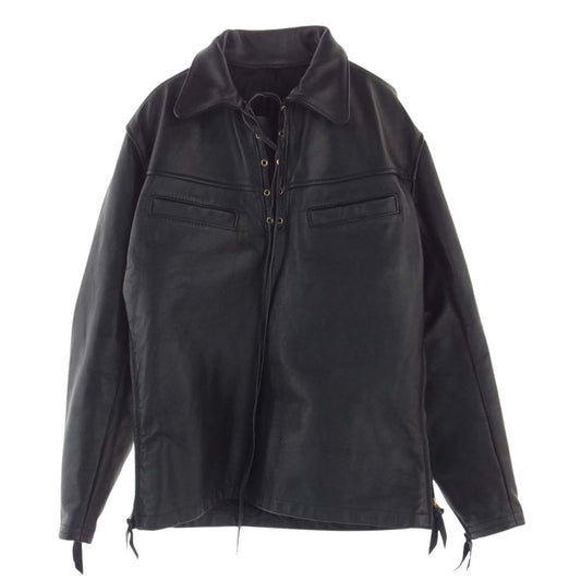 LANGLITZ LEATHERS ラングリッツレザーズ Timberline ティンバーライン ハーフレース プルオーバ― レザー ジャケット ブラック系 43【中古】