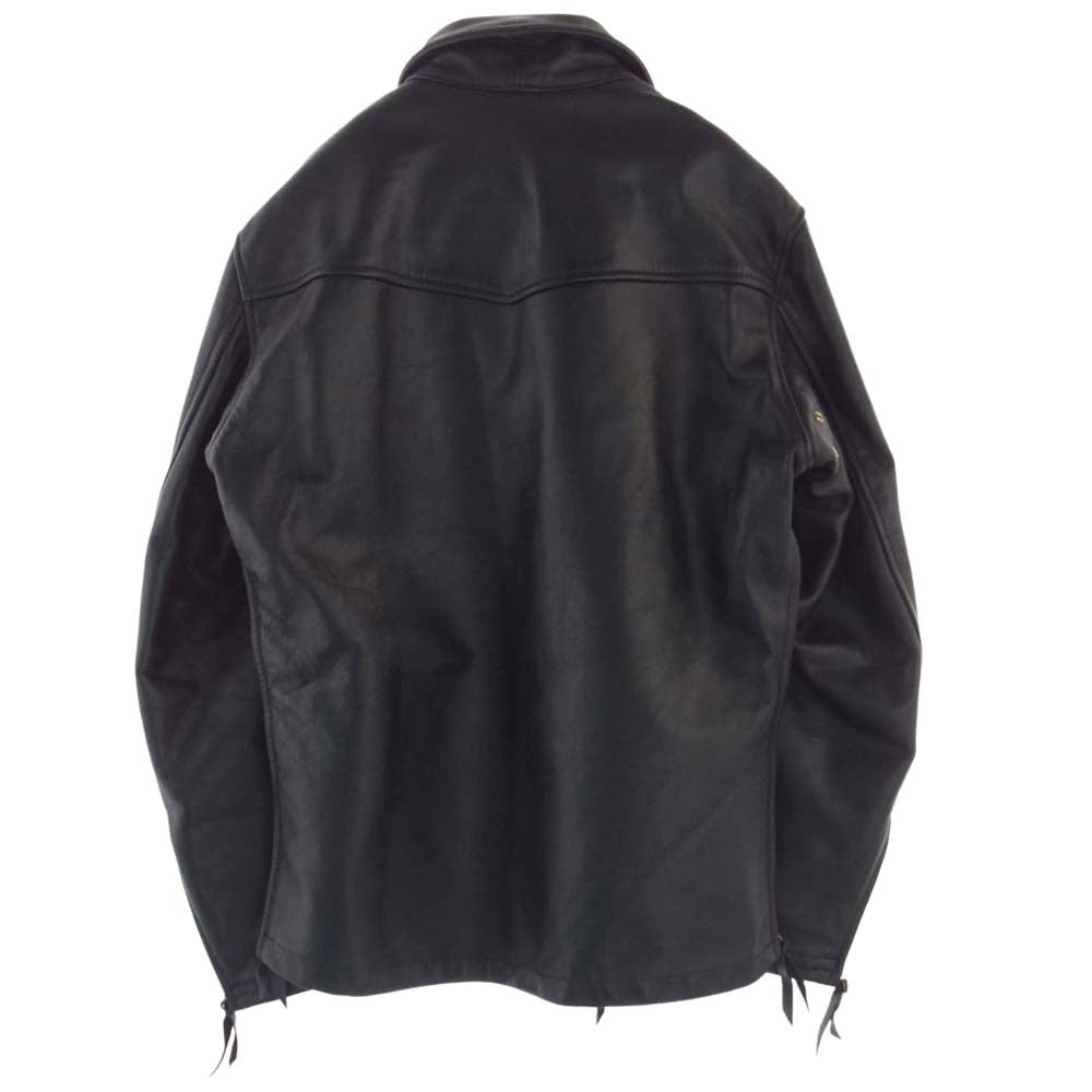 LANGLITZ LEATHERS ラングリッツレザーズ Timberline ティンバーライン ハーフレース プルオーバ― レザー ジャケット ブラック系 43【中古】