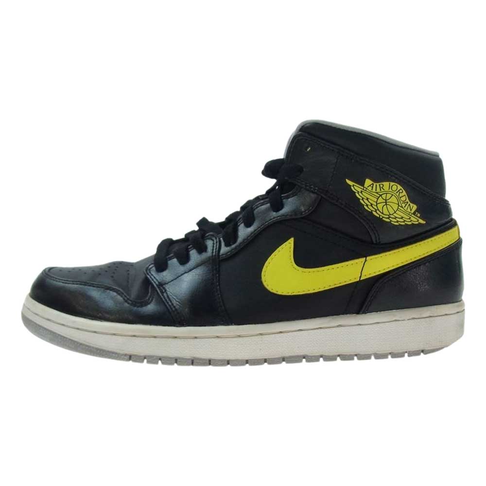 NIKE ナイキ 554724-070　 AIR JPRDAN 1 MID BLACK/VIBRANT YELLOW WOLF GREY ヴィブラント イエロー ウルフグレー サンダー ミッド カット スニーカー  ブラック系 イエロー系 27.5cm【中古】